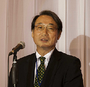 Mr. Hideo Takahashi, President of Takahashi Tokuji Shoten, making a speech at the Inauguration ceremony