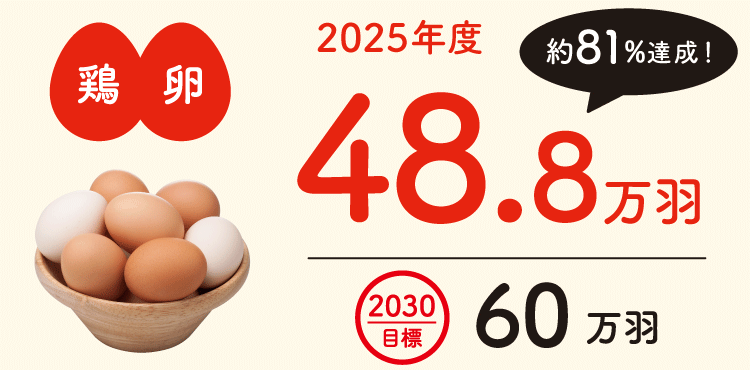 鶏卵 2025年度 48.8万羽(約81%達成!)