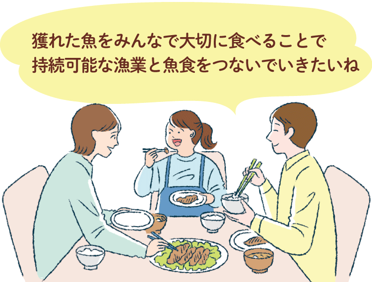 獲れた魚をみんなで大切に食べることで持続可能な漁業と魚食をつないでいきたいね