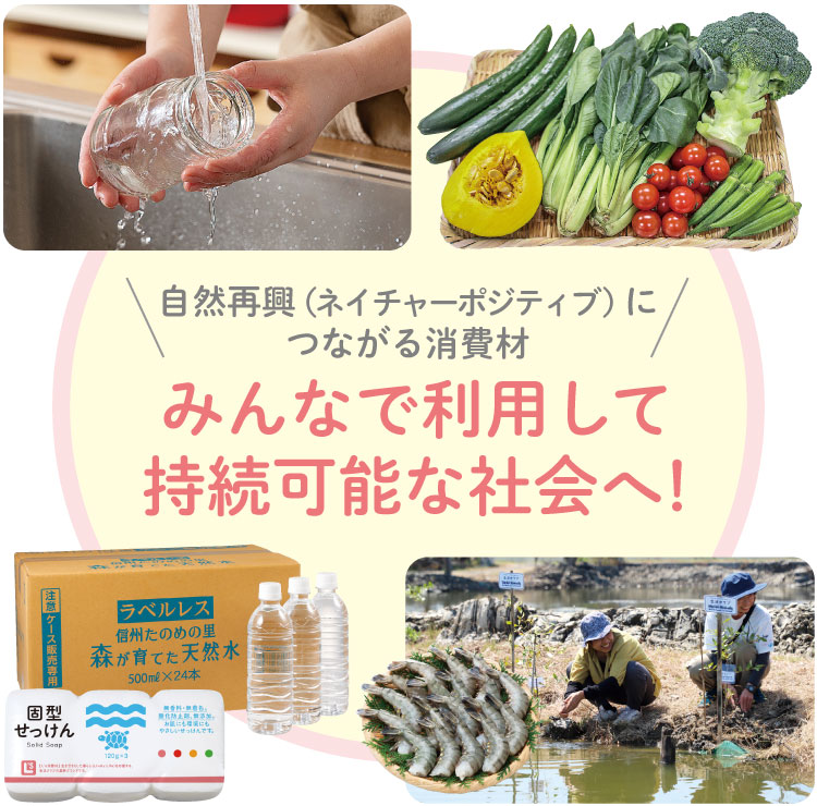 自然再興(ネイチャーポジティブ)につながる消費材 みんなで利用して持続可能な社会へ!