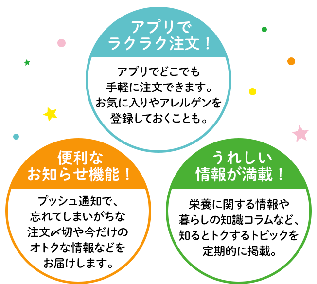 アプリでラクラク注文！便利なお知らせ機能！うれしい情報が満載！